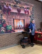 Jo Anne admires the decorations and the table of goodies