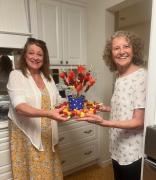 Hostess, Judy G's fruit creation, on display with help from Jane